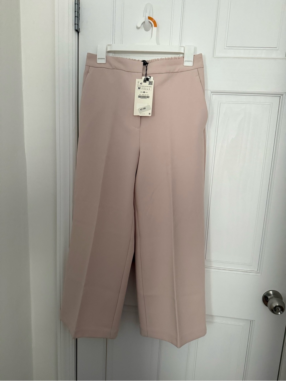 Zara Wide-Leg crop Pants in Light Blush
